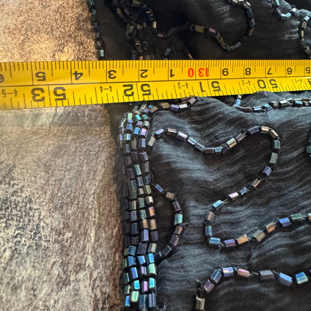 Vintage Beaded Whimsigoth Silk Maxi Dress Black Silver Iridescent Formal Gown - Picture 8 of 16